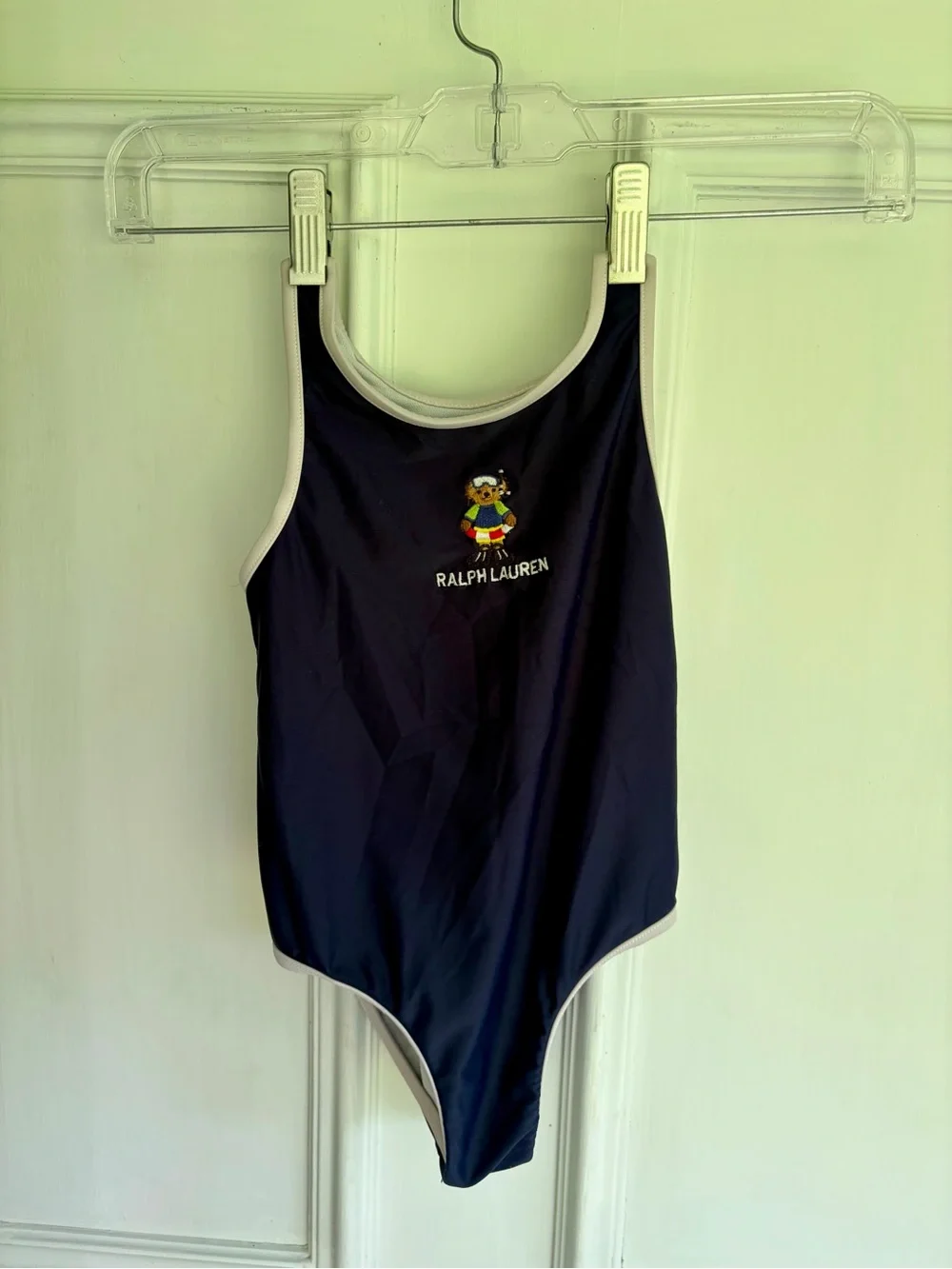 Ralph Lauren Navy Blue One-Piece Kids Swim with Bear Logo